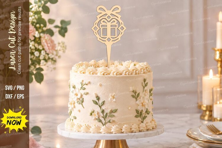 Floral Gift Cake Topper Laser Cut SVG File floral gift toppe example image 1