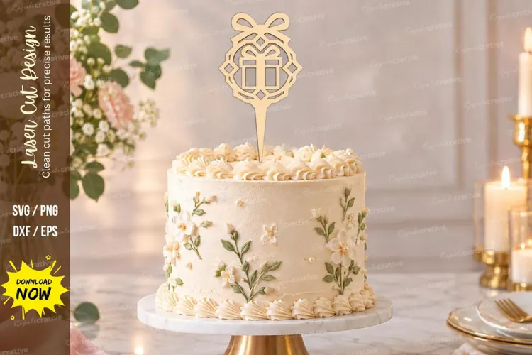 Floral Gift Cake Topper Laser Cut SVG File floral gift toppe