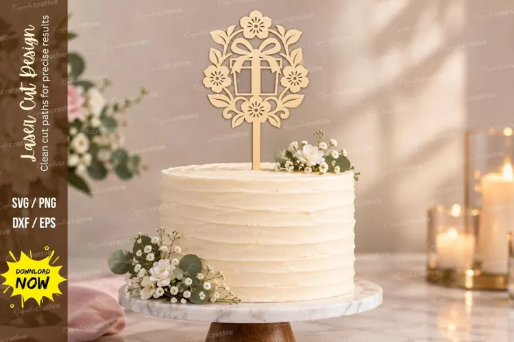 Floral Present Cake Topper Laser Cut SVG File floral cake