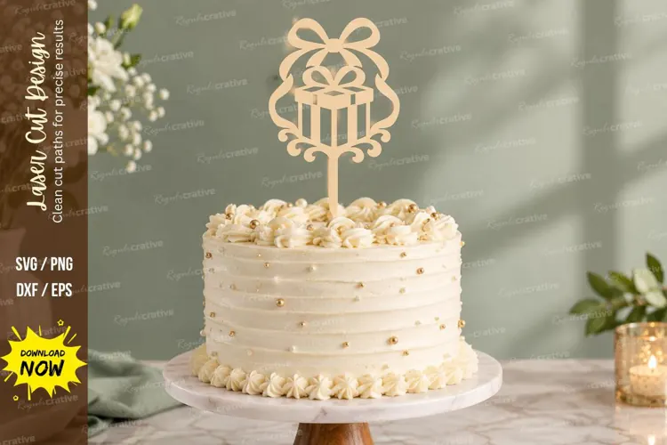 Bow Gift Cake Topper Laser Cut SVG File bow cake topper, gif