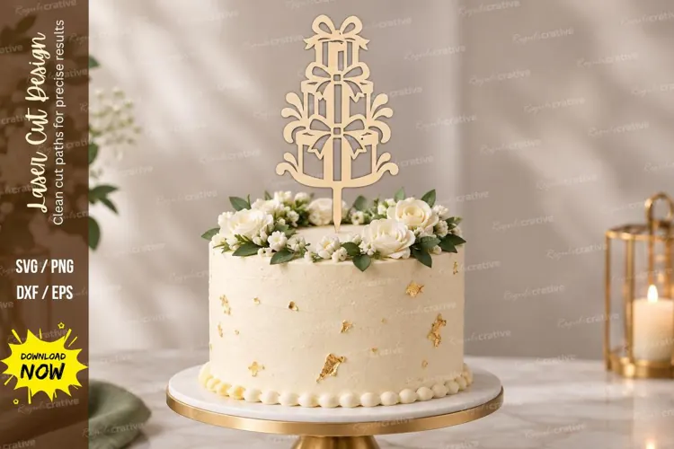 Botanical Gift Cake Topper Laser Cut SVG File botanical topp