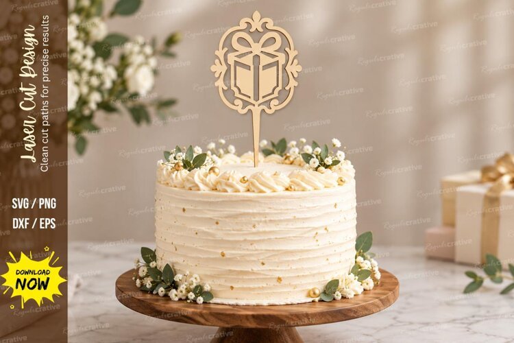 Geometric Gift Cake Topper Laser Cut SVG File geometric topp example image 1