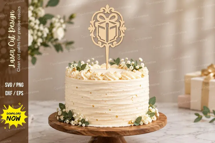 Geometric Gift Cake Topper Laser Cut SVG File geometric topp
