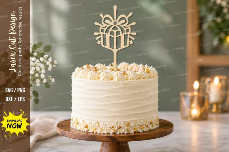 Modern Gift Cake Topper Laser Cut SVG File gift cake topper,