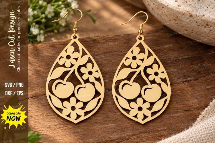 Cherry Floral Earrings Laser Cut SVG File cherry earrings sv example image 1