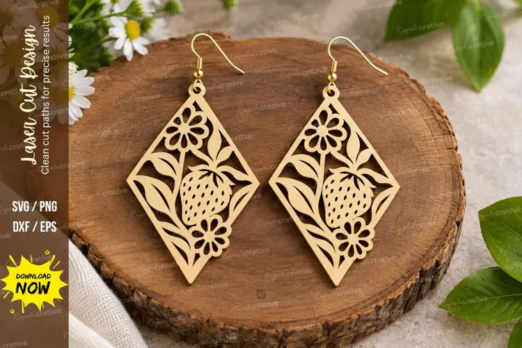Floral Diamond Earrings Laser Cut SVG File floral earrings