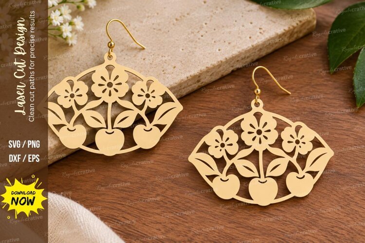 Floral Fan Earrings Laser Cut SVG File floral earrings svg example image 1