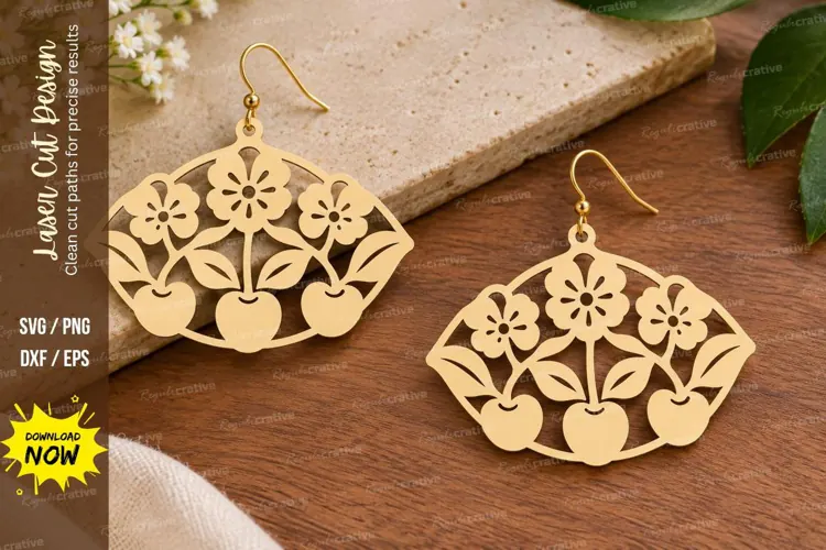Floral Fan Earrings Laser Cut SVG File floral earrings svg