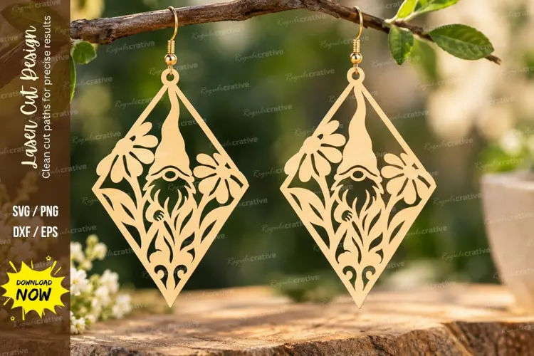 Floral Diamond Dangle Earrings Laser Cut SVG File floral ear