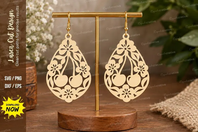 Cherry Teardrop Earrings Laser Cut SVG File cherry earrings