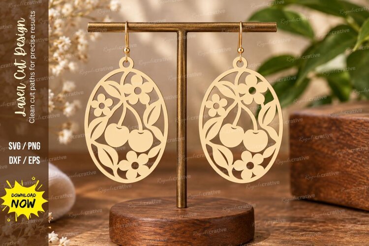 Cherry Oval Earrings Laser Cut SVG File cherry earrings svg example image 1