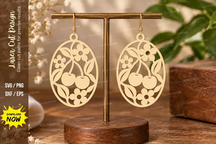 Cherry Oval Earrings Laser Cut SVG File cherry earrings svg