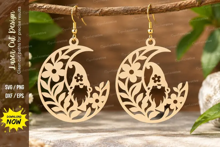 Floral Crescent Earrings Laser Cut SVG File floral earrings