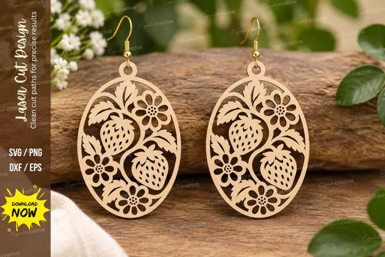 Strawberry Floral Earrings Laser Cut SVG File strawberry ear