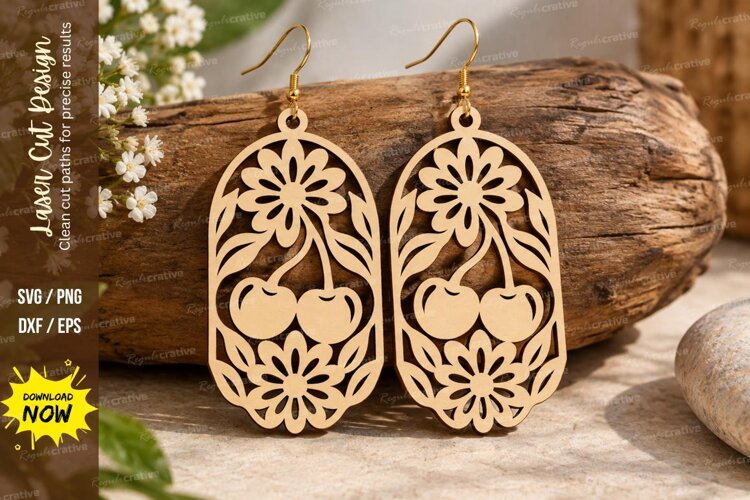 Cherry Floral Arch Earrings Laser Cut SVG File cherry earrin example image 1