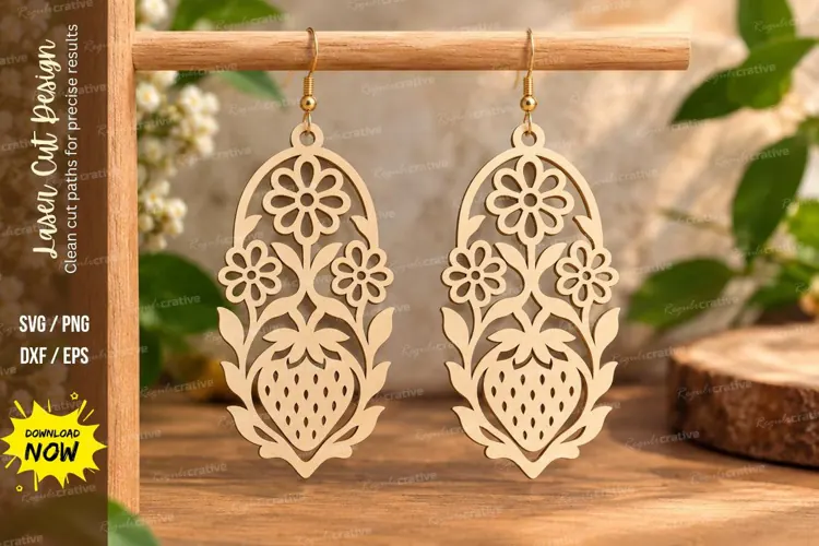 Strawberry Floral Earrings Laser Cut SVG File strawberry ear