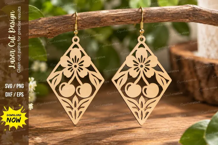 Cherry Diamond Earrings Laser Cut SVG File cherry earrings