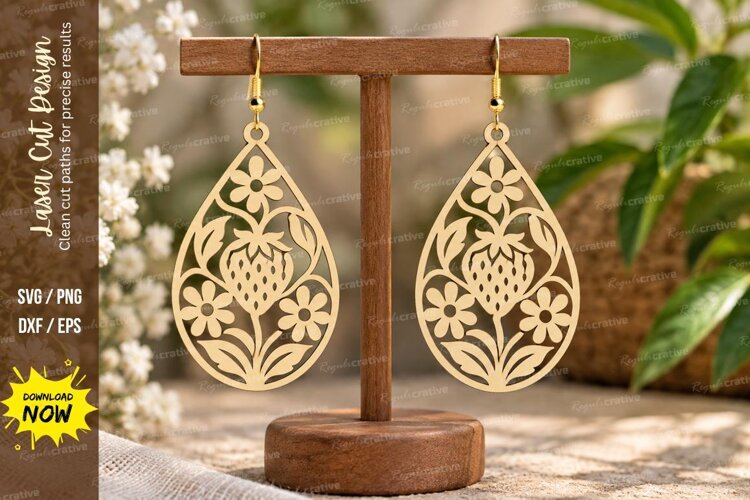 Strawberry Teardrop Earrings Laser Cut SVG File strawberry example image 1