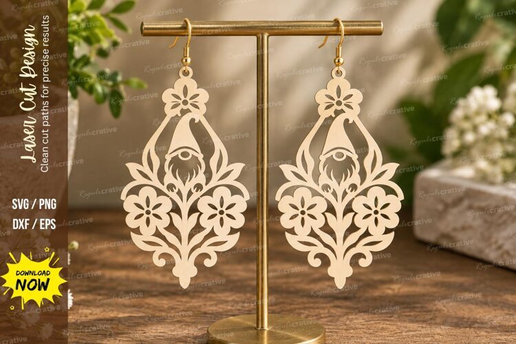 Floral Deer Dangle Earrings Laser Cut SVG File deer earrings example image 1