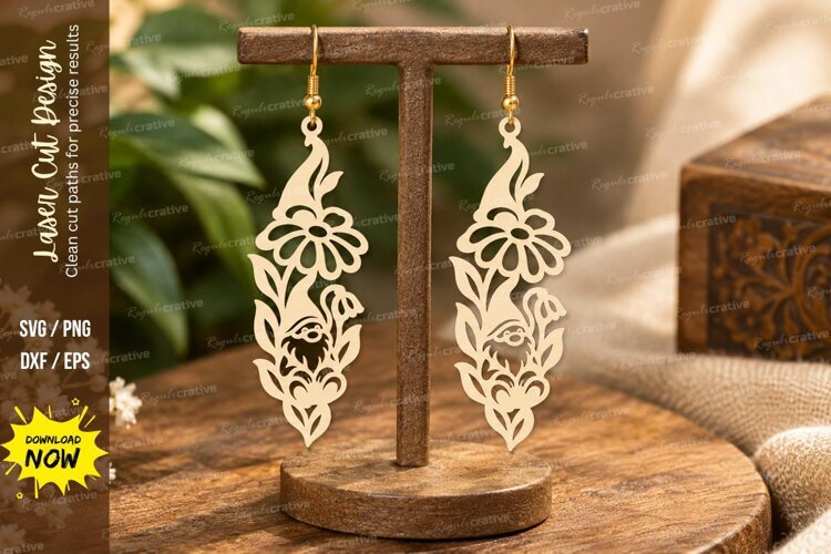 Floral Deer Oval Earrings Laser Cut SVG File deer earrings example image 1