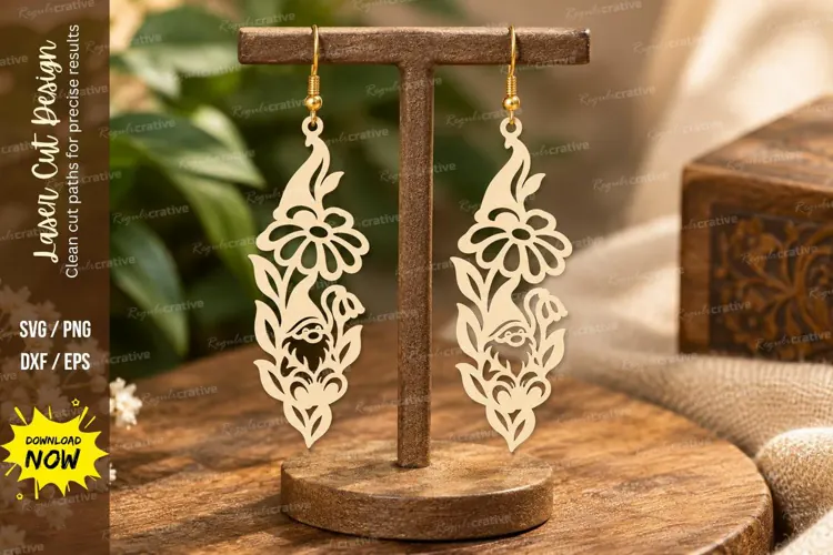 Floral Deer Oval Earrings Laser Cut SVG File deer earrings