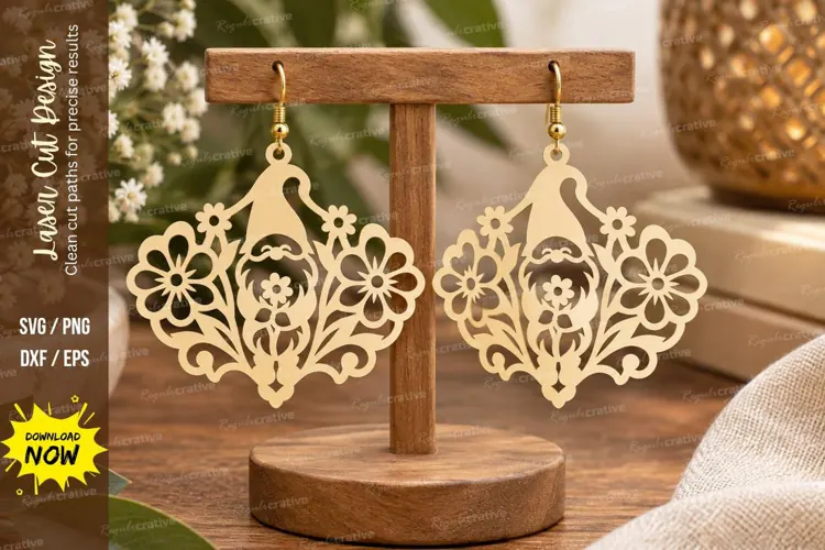 Floral Deer Fan Earrings Laser Cut SVG File deer earrings sv
