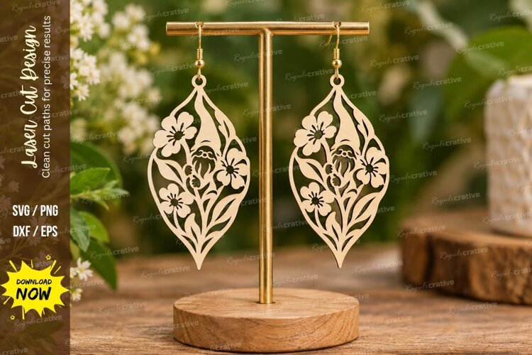 Cherry Leaf Earrings Laser Cut SVG File cherry earrings svg, example image 1