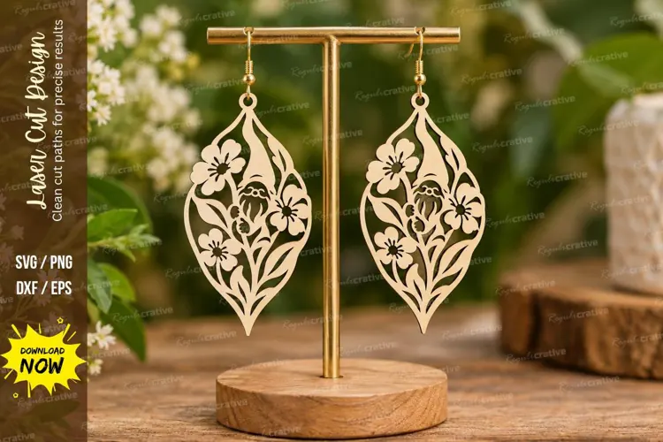 Cherry Leaf Earrings Laser Cut SVG File cherry earrings svg,