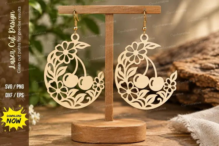 Cherry Botanical Round Earrings Laser Cut SVG File cherr