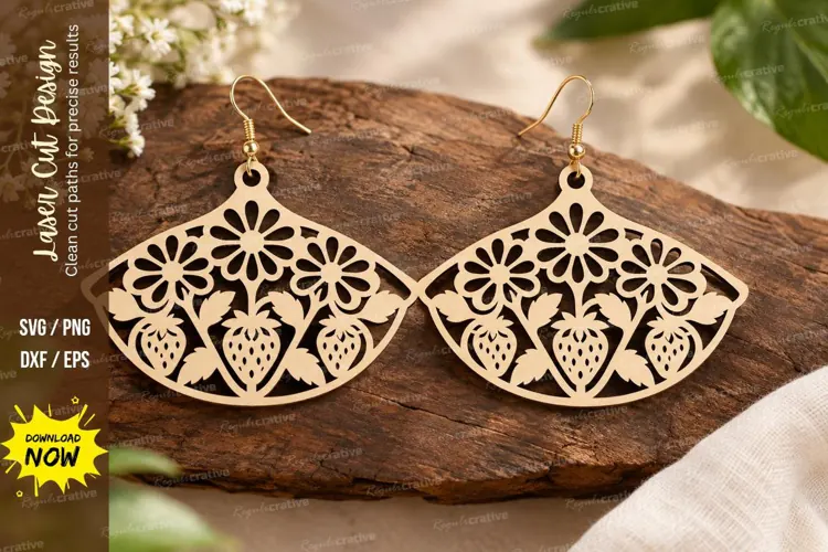 Strawberry Floral Chandelier Earrings Laser Cut SVG File