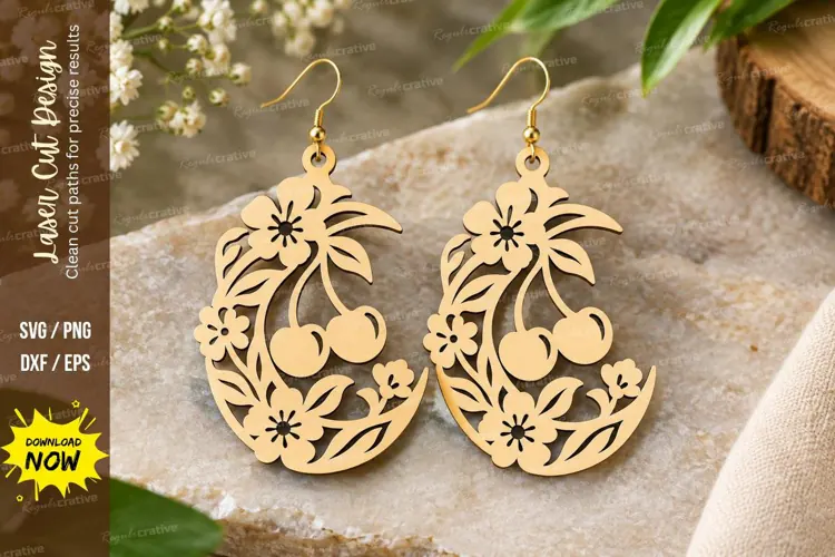 Cherry Floral Oval Earrings Laser Cut SVG File cherry earrin