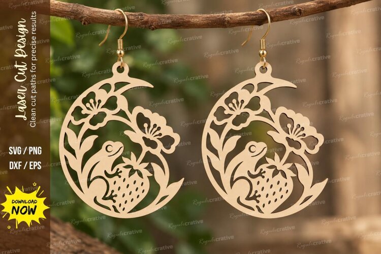 strawberry moon earrings, moon earrings png, strawberry earr example image 1