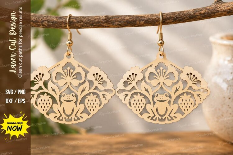 strawberry floral earrings, strawberry earrings png, floral example image 1