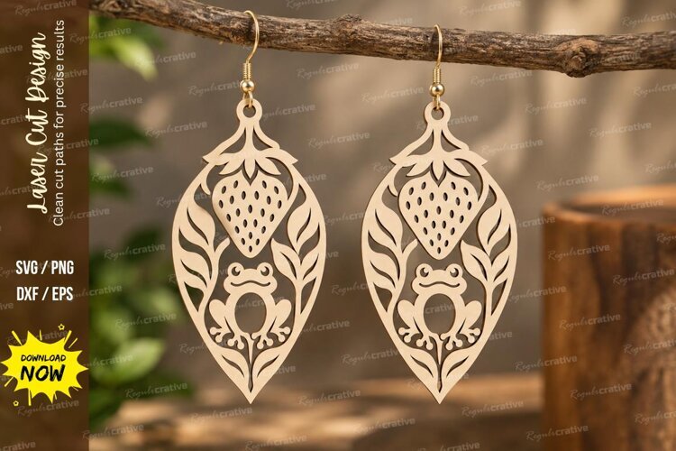 strawberry leaf earrings, strawberry earrings png, leaf earr example image 1