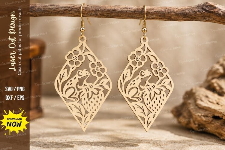 floral strawberry earrings, strawberry earrings png, floral example image 1