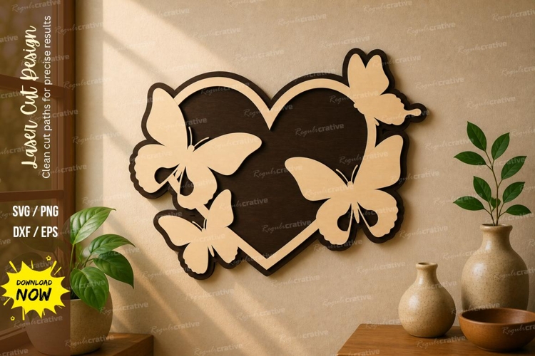 Butterfly Heart Frame laser cut svg File butterfly heart SVG example image 1