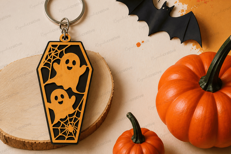 Ghost Coffin Keychain Laser Cut SVG File ghost keychain svg,