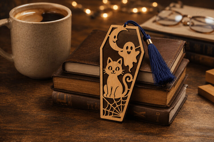 Black Cat Coffin Bookmark Laser Cut SVG File black cat bookm example image 1