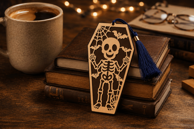 Skeleton Coffin Bookmark Laser Cut SVG File skeleton bookmar