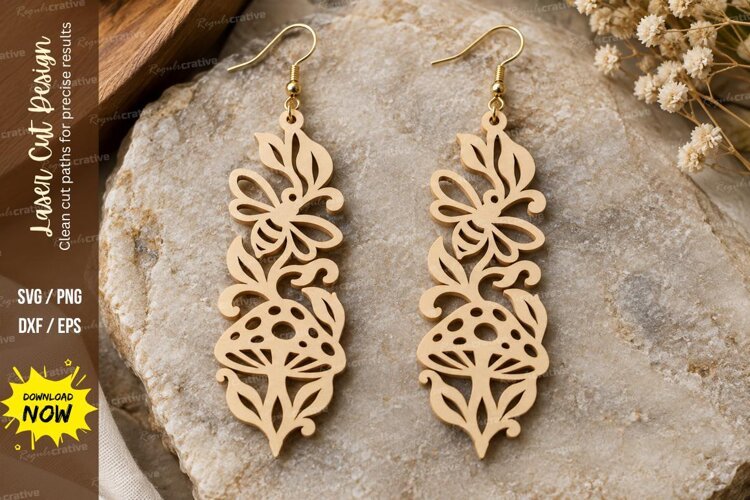 floral dangle earrings, flower earrings png, laser cut earr example image 1
