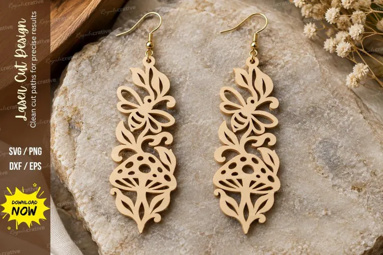 floral dangle earrings, flower earrings png, laser cut earr