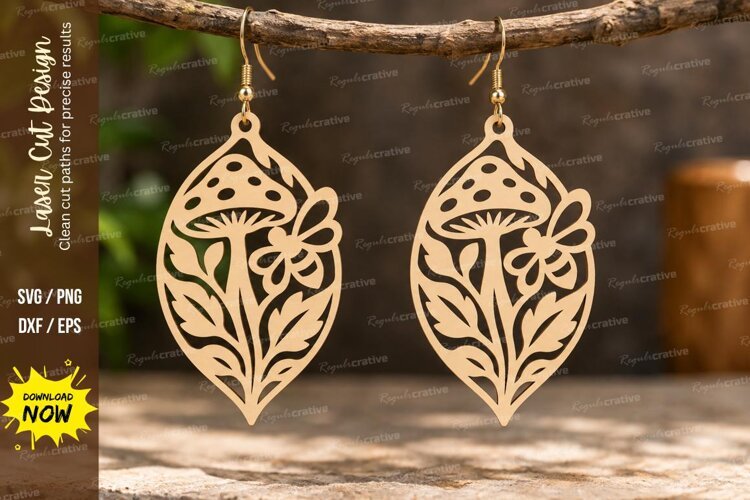 botanical leaf earrings, leaf earrings png, floral earrings example image 1
