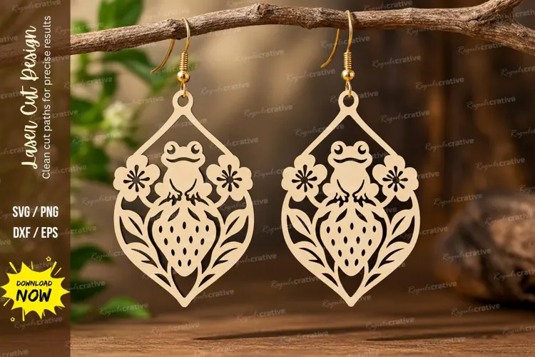 frog strawberry earrings, frog earrings png, strawberry ear