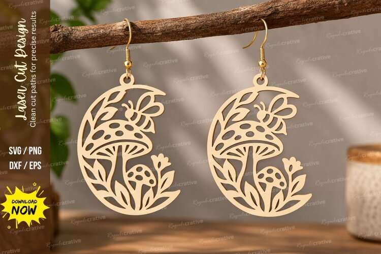 botanical moon earrings, moon earrings png, floral moon example image 1