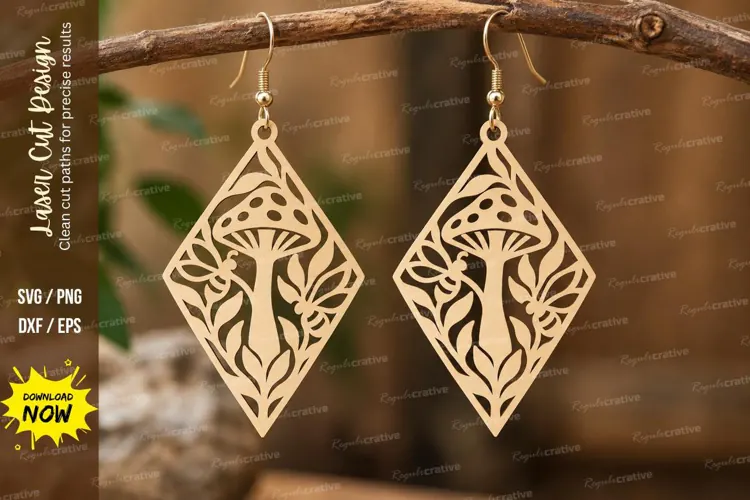 mushroom diamond earrings, mushroom earrings png, diamond