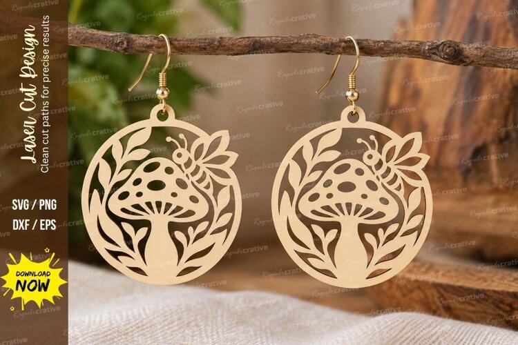 floral mushroom earrings, mushroom earrings png, floral earr example image 1