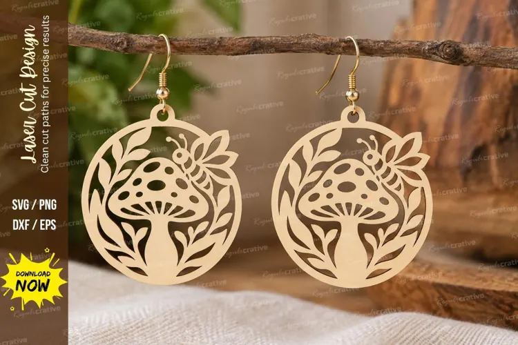 floral mushroom earrings, mushroom earrings png, floral earr