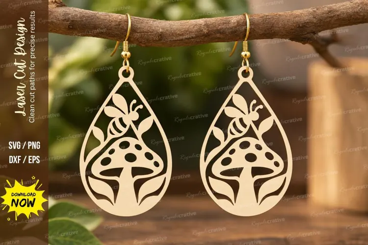 mushroom teardrop earrings, mushroom earrings png, teardrop
