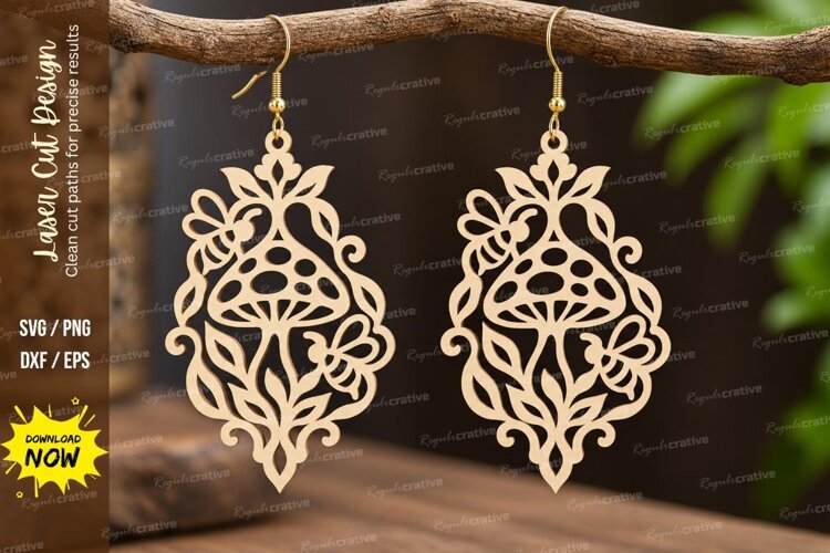ornate mushroom earrings, mushroom earrings png, floral ear example image 1