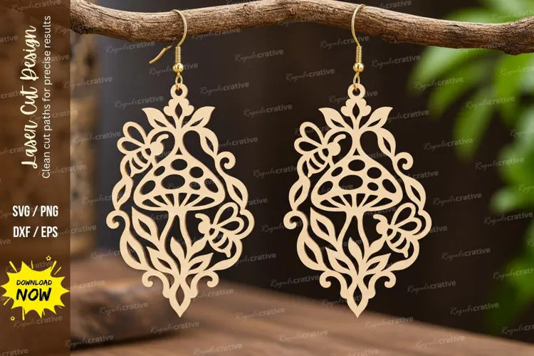 ornate mushroom earrings, mushroom earrings png, floral ear